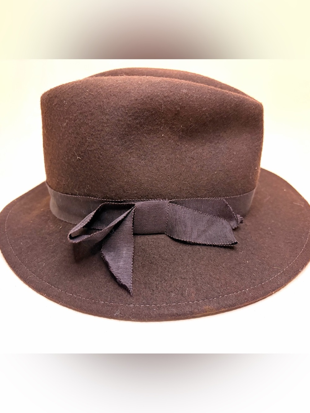 VTG Frank Olive Counter Fit Lancaster Wool Felt Fedora Hat Brown Grosgrain Bow 7
